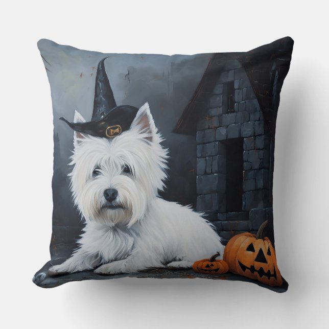 West Highland White Terrier Pompoen Halloween Kussen (Voorkant)