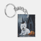 West Highland White Terrier Pompoen Halloween Sleutelhanger (Voorkant Links)