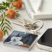 West Highland White Terrier Pompoen Halloween Sleutelhanger (Voorkant Rechts)