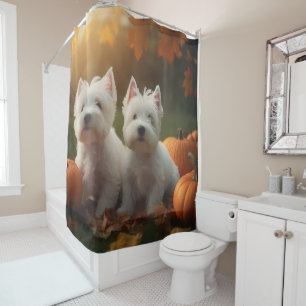 West Highland White Terrier Puppy Herfst Pompoen Douchegordijn