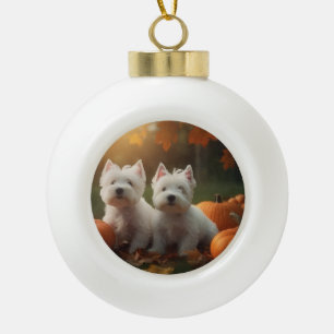 West Highland White Terrier Puppy Herfst Pompoen Keramische Bal Ornament