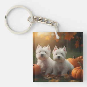 West Highland White Terrier Puppy Herfst Pompoen Sleutelhanger