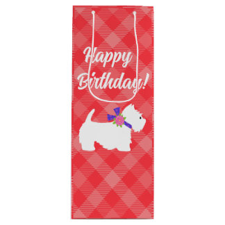 West Highland White Terrier Red Plaid Wijn Cadeautas