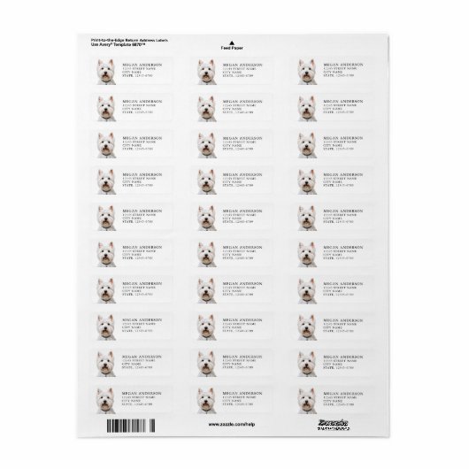 West Highland White Terrier Return Address Labels (Full Sheet)