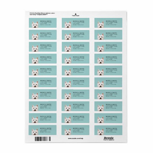 West Highland White Terrier Return Address Labels (Full Sheet)