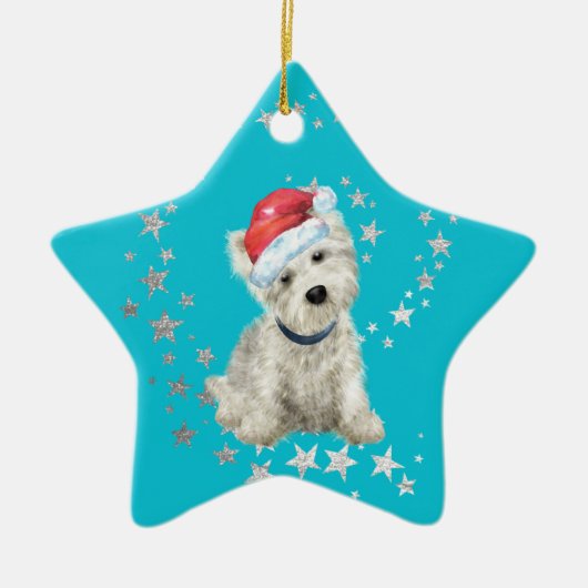 West Highland White Terrier Silver Stars Kerstmis Keramisch Ornament (Voorkant)