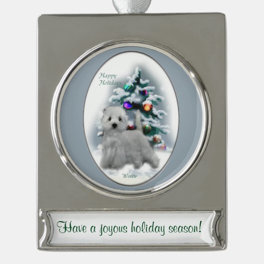 West Highland White Terrier - speciaal kerstfeest Verzilverd Banner Ornament (Voorkant)
