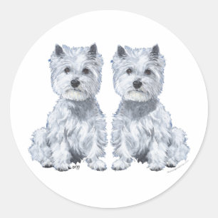 West Highland White Terrier Tweelingen! Ronde Sticker