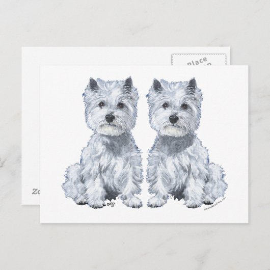 West Highland White Terrier Twins. Briefkaart (Voorkant / Achterkant)