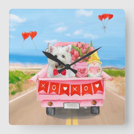 West Highland White Terrier Valentijnsdag Truck Vierkante Klok (Voorkant)