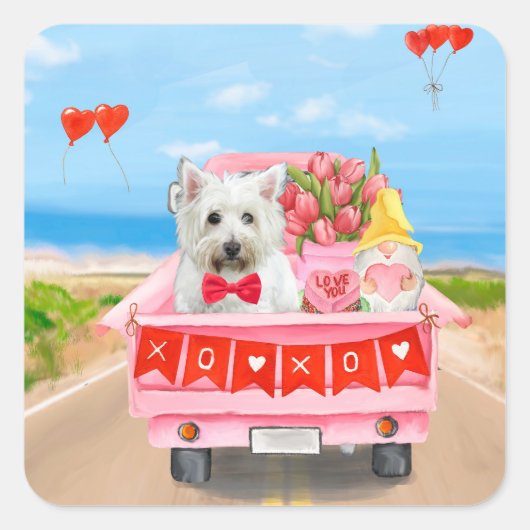 West Highland White Terrier Valentijnsdag Truck Vierkante Sticker (Voorkant)