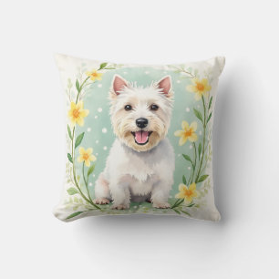 West Highland White Terrier Waterverf Bloemstip  Kussen