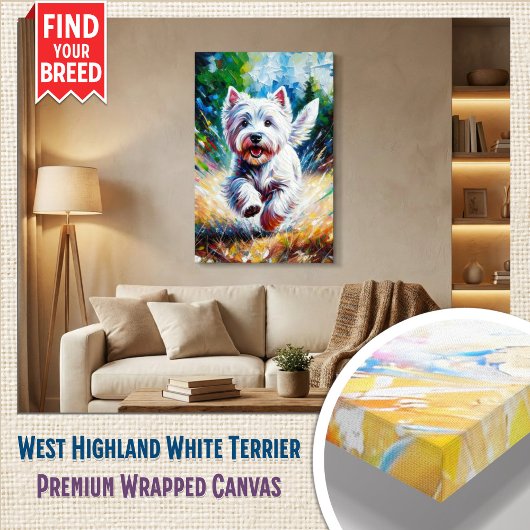 West Highland White Terrier "Westie" Dog Portrait Canvas Afdruk