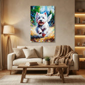 West Highland White Terrier "Westie" Dog Portrait Canvas Afdruk