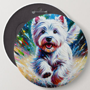 West Highland White Terrier "Westie" Hond Portret Ronde Button 6,0 Cm