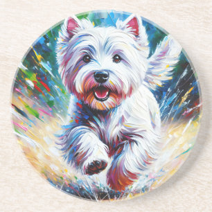 West Highland White Terrier "Westie" Hond Portret Zandsteen Onderzetter