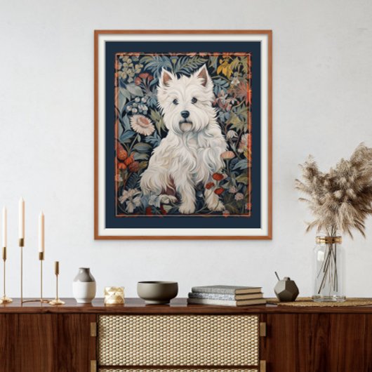 West Highland White Terrier Westie Tapestry Stijl Foto Afdruk