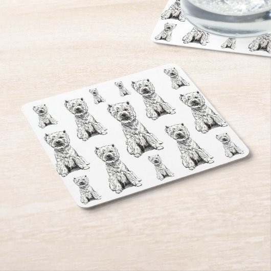 WEST HIGHLAND WHITE TERRIER. "WESTY" PATTERN KARTONNEN ONDERZETTERS (Schuin)