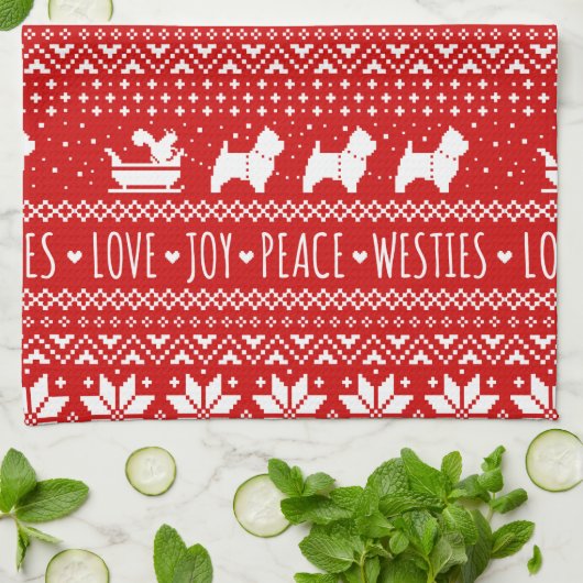West Highland White Terriers Kerstmis Dogs Theedoek (Gevouwen)