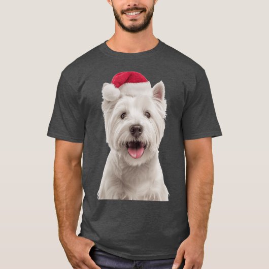 West Highland Whiteerrier dog with Christmas Hat F T-shirt (Voorkant)
