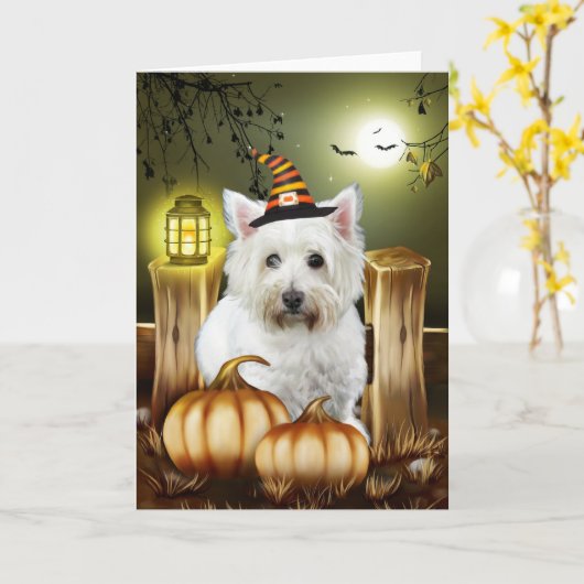West Highland Witte Terriër Hond Halloween Kaart (Gele Bloem)