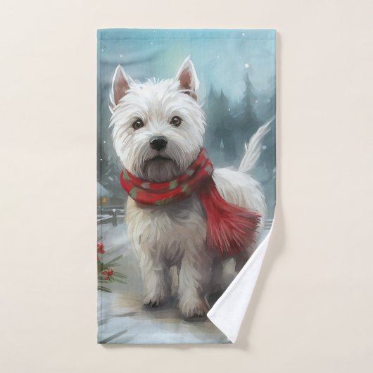 West Highland Witte Terriër Hond in Sneeuw Kerstmi Bad Handdoek (Handdoek)