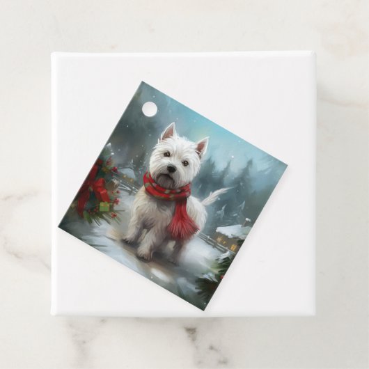 West Highland Witte Terriër Hond in Sneeuw Kerstmi Bedankjes Labels (In situ)