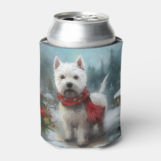 West Highland Witte Terriër Hond in Sneeuw Kerstmi Blikjeskoeler (Blikje Voorkant)