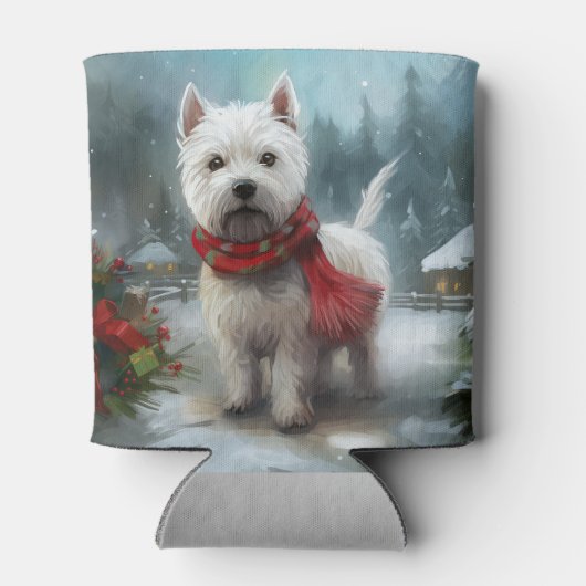 West Highland Witte Terriër Hond in Sneeuw Kerstmi Blikjeskoeler (Achterkant)