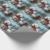 West Highland Witte Terriër Hond in Sneeuw Kerstmi Cadeaupapier (Hoek)