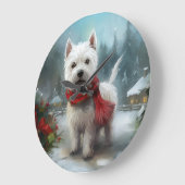 West Highland Witte Terriër Hond in Sneeuw Kerstmi Grote Klok (Hoek)