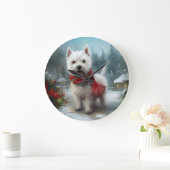 West Highland Witte Terriër Hond in Sneeuw Kerstmi Grote Klok (Huis)