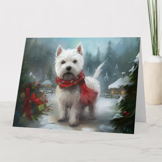 West Highland Witte Terriër Hond in Sneeuw Kerstmi Kaart (Voorkant)