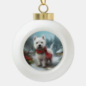 West Highland Witte Terriër Hond in Sneeuw Kerstmi Keramische Bal Ornament (Voorkant)