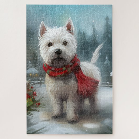 West Highland Witte Terriër Hond in Sneeuw Kerstmi Legpuzzel (Verticaal)