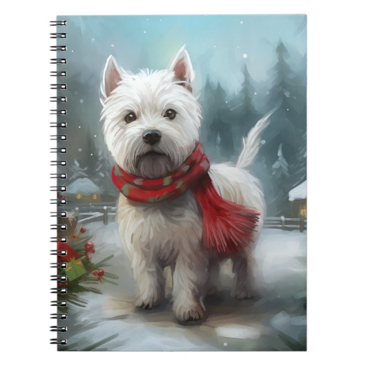 West Highland Witte Terriër Hond in Sneeuw Kerstmi Notitieboek (Voorkant)