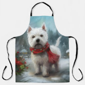 West Highland Witte Terriër Hond in Sneeuw Kerstmi Schort (Voorkant)