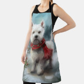 West Highland Witte Terriër Hond in Sneeuw Kerstmi Schort (Insitu)