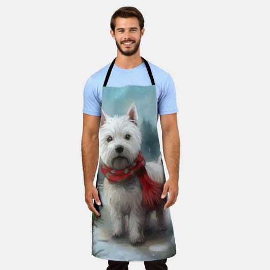 West Highland Witte Terriër Hond in Sneeuw Kerstmi Schort (Gedragen)