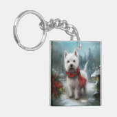 West Highland Witte Terriër Hond in Sneeuw Kerstmi Sleutelhanger (Voorkant Links)