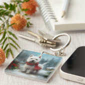 West Highland Witte Terriër Hond in Sneeuw Kerstmi Sleutelhanger (Voorkant Rechts)