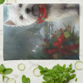 West Highland Witte Terriër Hond in Sneeuw Kerstmi Theedoek (Gevouwen)