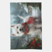 West Highland Witte Terriër Hond in Sneeuw Kerstmi Theedoek (Verticaal)