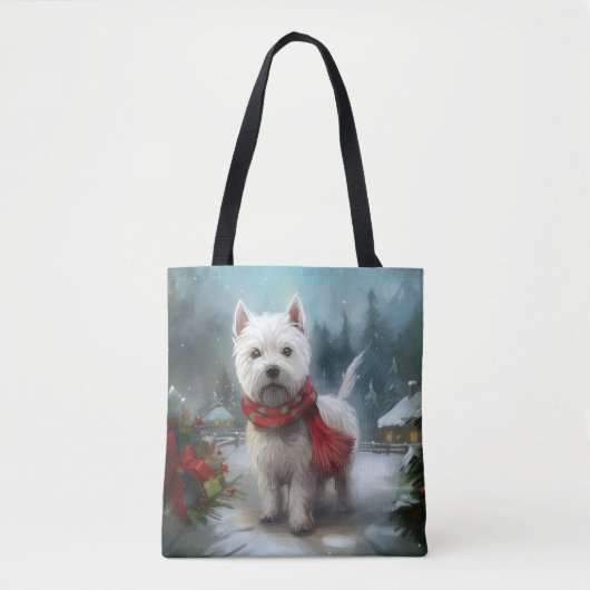 West Highland Witte Terriër Hond in Sneeuw Kerstmi Tote Bag (Voorkant)