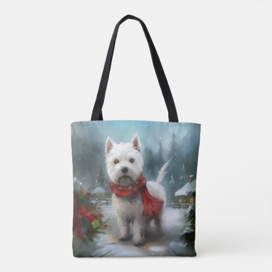 West Highland Witte Terriër Hond in Sneeuw Kerstmi Tote Bag (Achterkant)