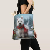 West Highland Witte Terriër Hond in Sneeuw Kerstmi Tote Bag (Dichtbij)