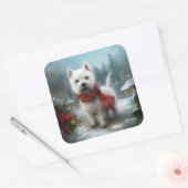 West Highland Witte Terriër Hond in Sneeuw Kerstmi Vierkante Sticker (Envelop)