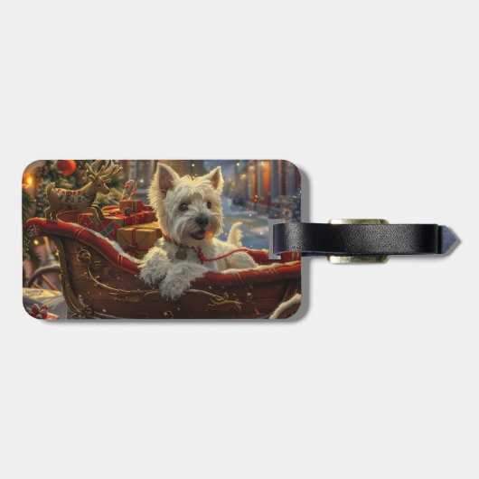 West Highland Witte Terriër Hond Kerstfeest Bagagelabel (Achterkant horizontaal)
