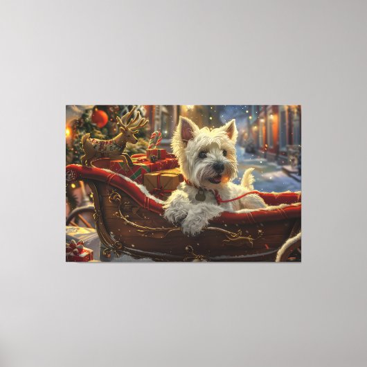 West Highland Witte Terriër Hond Kerstfeest Canvas Afdruk (Voorkant)