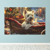 West Highland Witte Terriër Hond Kerstfeest Canvas Afdruk (Insitu (Houten vloer))